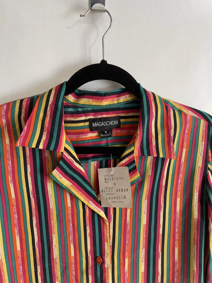 Magaschoni Camisa Abotonada Multicolor Rayas 100% Seda Talla 8 Foto 2 de 4