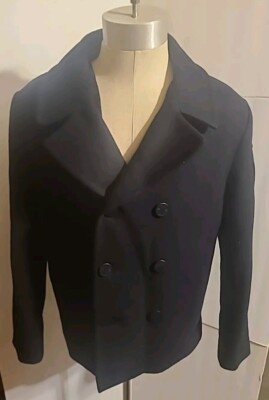 VTG SCHOTT BROTHERS PEA COAT L WOOL BLACK DOUBLEBRSTD BUTTON LINED JACKET CANADA