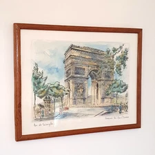 Paris Art France Etching Arc De Triomphe Hand Coloured Marcel Bessan 1944 Rare