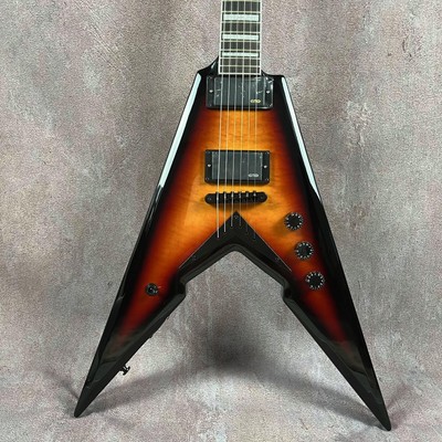 Factory Customized  Sunburst Color V-shaped 6 String Electric Guitar Solid