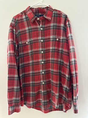 Ralph Lauren Business Shirt Men's Size Sleeve Button Down Plaid Pattern