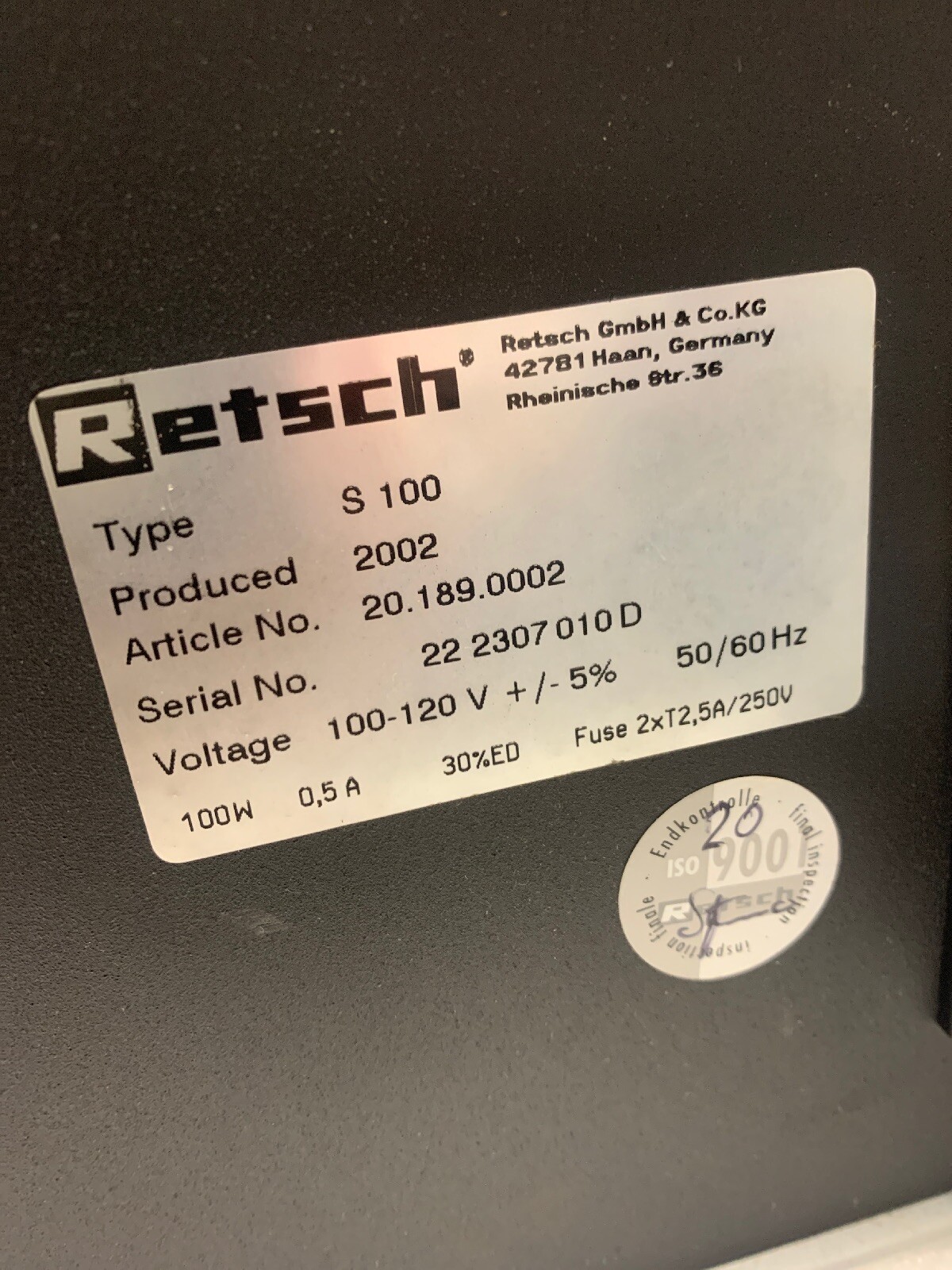 RETSCH S100 BALL MILL eBay