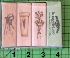 Love Blooms Wood Mounted rubber stamp set by Image Tree NEW Flowers Vase Bow