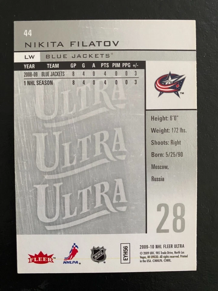 Nikita Filatov 2009-10 NHL Fleer Ultra #44 Columbus Blue Jackets - Image 2 of 2