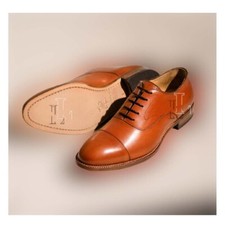 Handmade Men's Brown Cap Toe Style Tan Genuine Leather Dress Shoes, Sale !!!