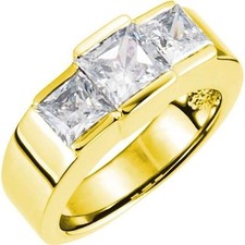 1.80 carat 3 stone Princess cut Diamond Engagement Wedding 14k Yellow Gold Ring