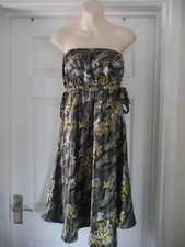 Hooch Evening Dress Size 12 Satin Party Strapless Grey Yellow Wedding Guest