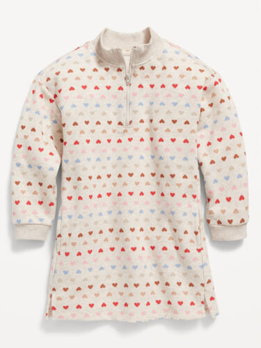 Old Navy Toddler Long-Sleeve Quarter-Zip Sweatshirt Dress Hearts Size 2T $27 - Afbeelding 1 van 2