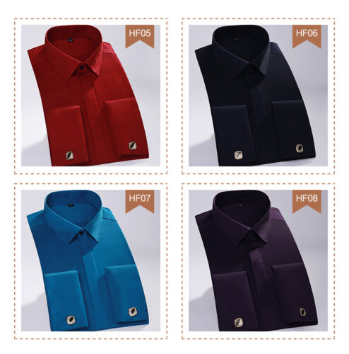 Mens Dress Shirts Clothes Luxury Business Formal French Cuff Casual Shirts Tops - Picture 2 of 20