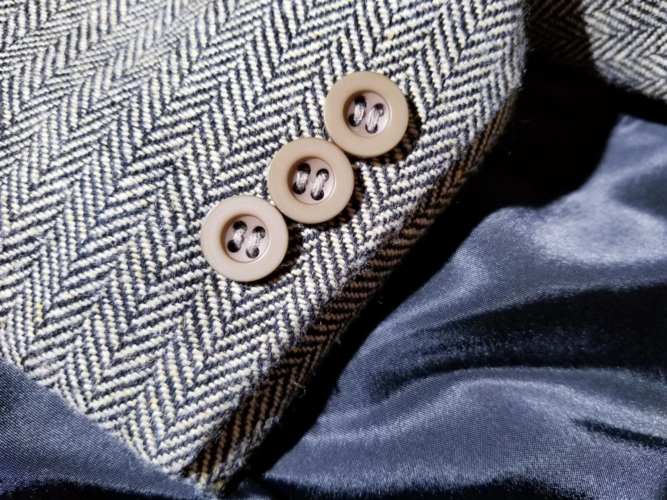 Norfolk Shooting Marrón/Negro Espiga Poli Lana Tweed Abrigo Chaqueta Hombres L 44R Foto 2 de 4