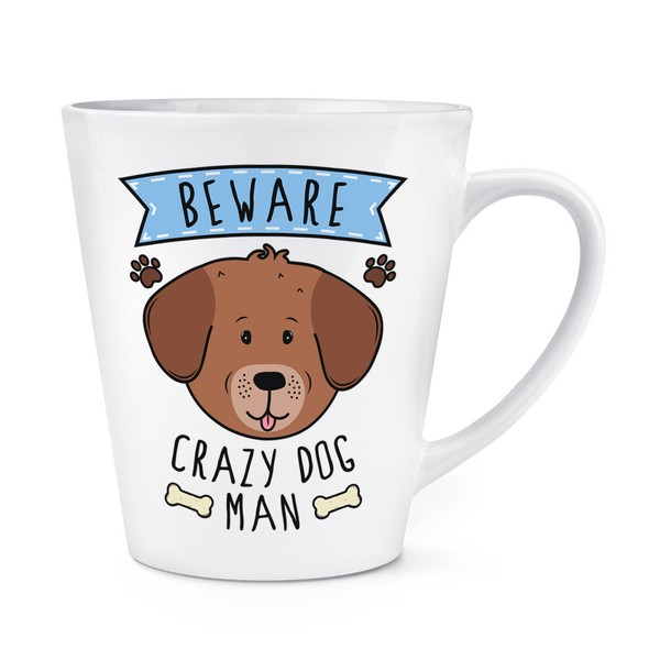 Beware VerrüCkte Hund Mann 341Ml Latte Becher Tasse - Lustig Welpe Tiere-image