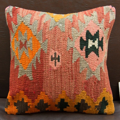 16"x16" 40x40 Hand Woven Turkish Anatolian Kilim Vintage Pillow Cover Cushion
