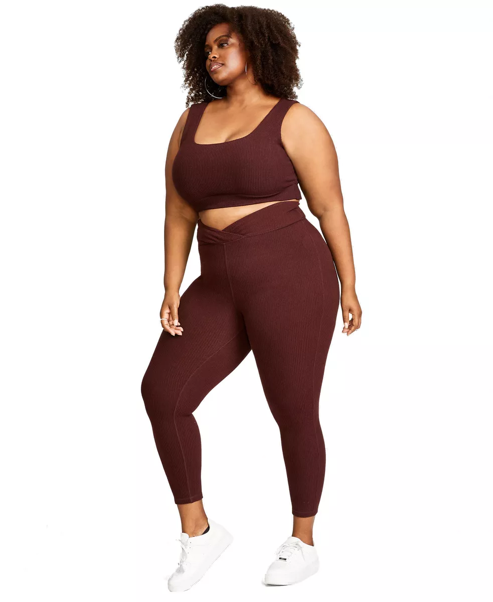 Nina Parker Womens Plus Trendy Hacci Ribbed Leggings (3X, Bittersweet  Chocolate)