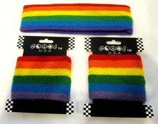 Gay Pride Rainbow Stripes Headband and Rainbow Stripes Pair of Sweatbands-New 