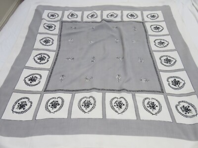 DUNMOY IRLAND VINTAGE GRAU S/W SHABBY CHIC ROSENDRUCK QUADRATISCHE TISCHDECKE LEINEN?