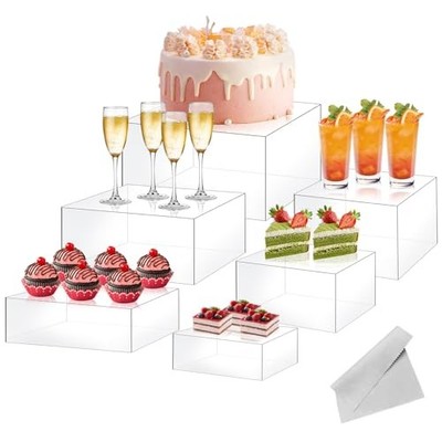 Produktbild von 6er Set Acryl-Buffetständer | Weiße Display-Riser Mit Hohlboden – Verschiedene Größen, Stapelbar, Für Kuchen, Schmuck, Partys & Hochzeiten