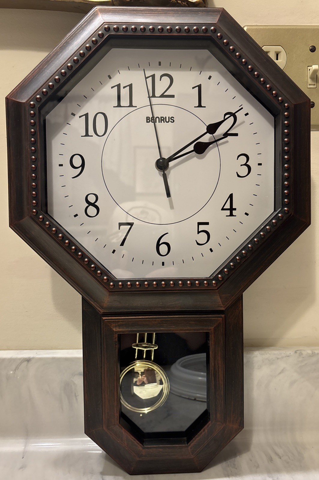 Battery Powered Pendulum Wall Clock BENRUS 18” X 11.5” TESTED WORKING See VIDEO
