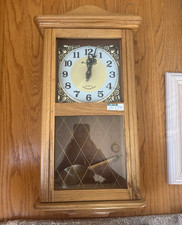 Wood Rectangular Wall Clock w/ Pendulum, Quar...