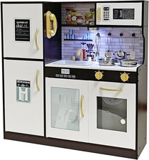 Wooden Play Kitchen Toy Set with Light, Kids Children Pretend Toy Kitchen Playse