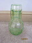 Vintage Anchor Hocking Block Optic Tumble Up Bedside Carafe & Cup /Uranium Glass