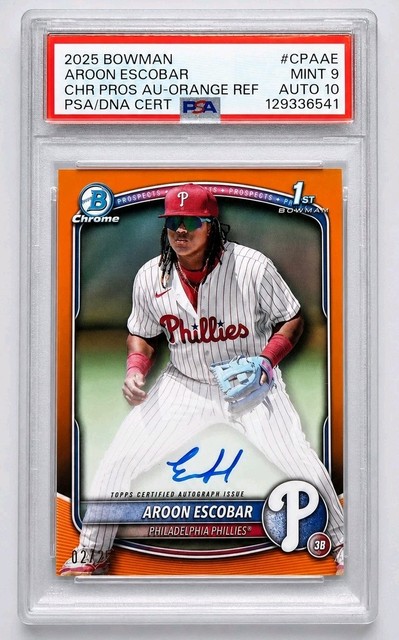 2025 Bowman Chrome Aroon Escobar 1st Ture Orange Refractor /25 Psa 9 Auto 10