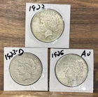 Lot of 3 Peace Silver Dollars 1922, 1923-D, 1926 $1
