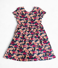 Lands' End Girls Blue Pink Floral A-Line Cotton Short Sleeve Dress Size M