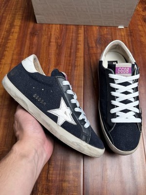 Golden Goose Superstar White Navy Blue Suede Star Low Sneakers - Size 39GG 9US