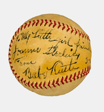 1947 Babe Ruth Signed, Dated & Inscribed OAL Harridge Baseball on Side Panel JSA
