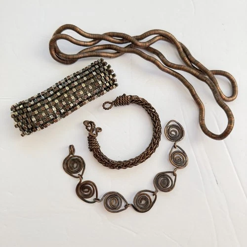 Copper Tone Jewelry Lot Bracelets Necklaces Vintage Costume Metal Unique