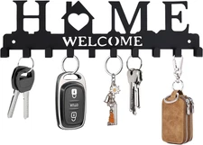 Key Holder Wall Mount Metal Adhesive Key Hanger with 10 Hooks, 2 Installation