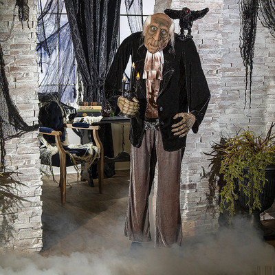Animated Butler - Butler Decoration with Raven   Halloween Prop with Motion