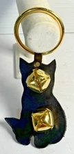 Amish Hand Made Leather BLACK CAT Sleigh Bell Door Hanger PA USA New 8 3/4"