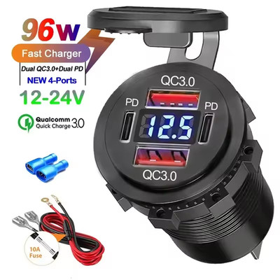 12V QC 3.0 PD USB Auto KFZ Steckdose Dual USB Ladegerät Buchse Dose KFZ Einbau