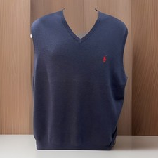 Polo Ralph Lauren Knit V-Neck Sleeveless Navy Cotton Vest Sweater XL Men