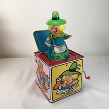 Vintage 1971 Mattel Mother Goose Jack in the Box Metal Toy Crank Turns NO Sound