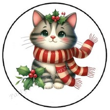 CHRISTMAS CAT WITH SCARF ENVELOPE SEALS LABELS STICKERS PARTY FAVORS