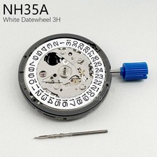 NH35 NH35A Automatic Mechanical Movement White Datewheel Black Text Crown at 3.0