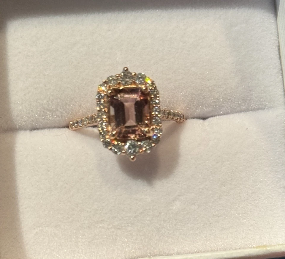 PRECIOSO ANILLO DE ORO ROSA DE 14k, turmalina rosa natural y diamantes, talla 6 Foto 4 de 4