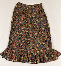 Womens Ditsy Floral Y2K Midi Skirt Sz 4 Whimsical Garden Cottage Rayon Flutter
