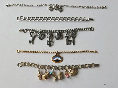 Vtg LOT Charm Bracelets Keys, US Colorado  (1923-1947), 1 Open, 1 Ankle Braclet