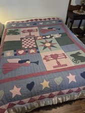 Vintage Appliqu Farm AMERICANA Quilt 78 x 80" Patchwork Country Queen