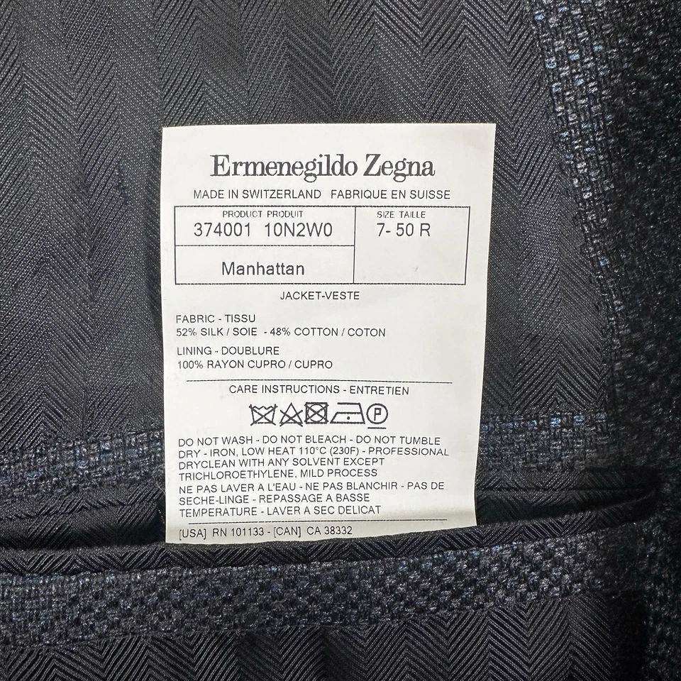 Ermenegildo Zegna Manhattan Blazer Mens 40R Silk Cotton Charcoal Gray Navy - Image 4 of 4
