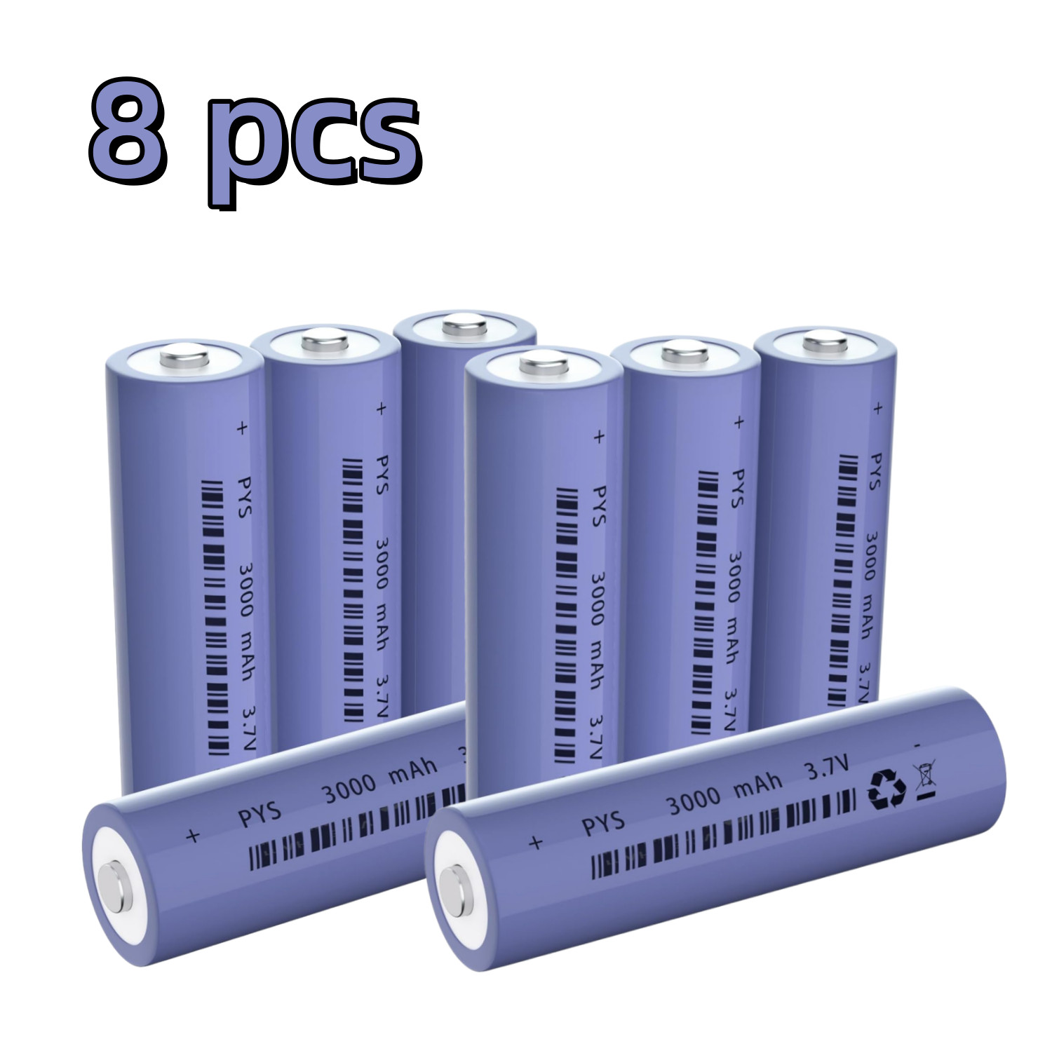 8 Pack 3.7V 3000mAh NiMH Button Top Batteries - Rechargeable for Flashlights -US