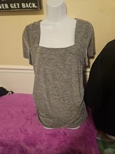 WOMENS AB STUDIO GRAY SIZE LARGE DRESS SHIRT ( SILKISH FEEL) BUT NOT SILK