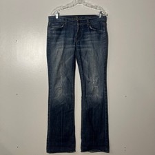 7 For All Mankind Slim Bootcut Embroidered Dark Blue Washed Womens Jeans Size 31