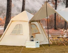 2-4 Persons Inflatable Camping Tent with Pump & Extended Canopy Easy Set-up