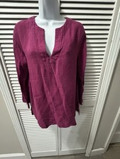 Eileen Fisher Women?s Linen Blend Small Med Sleeve Vneck Top. Lt Maroon