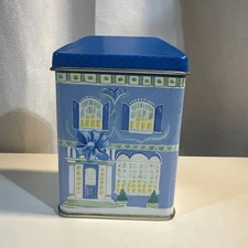 Vintage Ben Rickert Lavender Manor House Tin Empty Quaint House Blue Yellow Whit