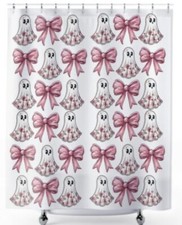 Cute Ghost and Bows Pink Shower Curtain Girly Bathroom decor coquette style